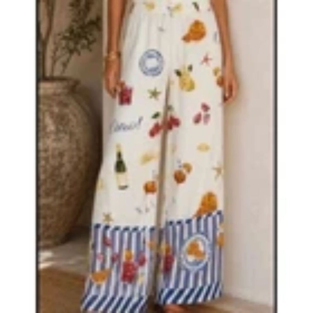 Bailey/44 Ciao! Italian Riviera Print Satin Wide Leg Pants XS